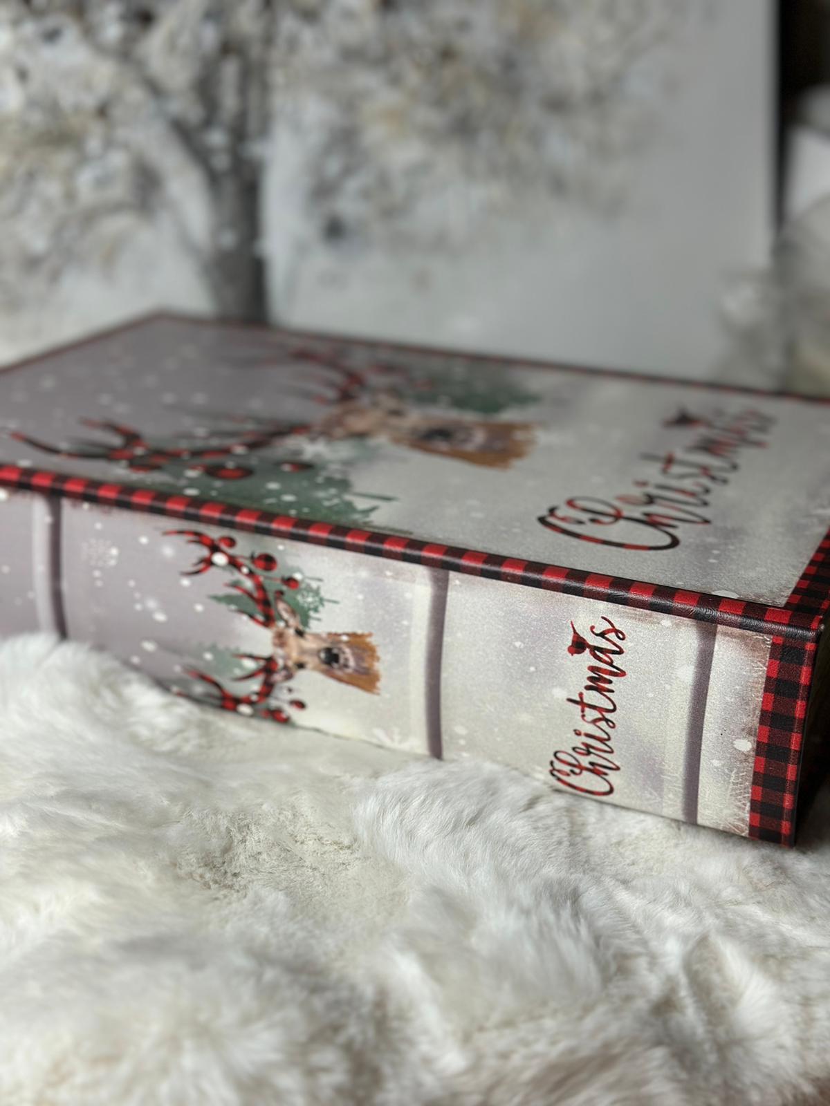 LIBRO DI NATALE CON DECORO RENNA- SCATOLA PORTA OGGETTI