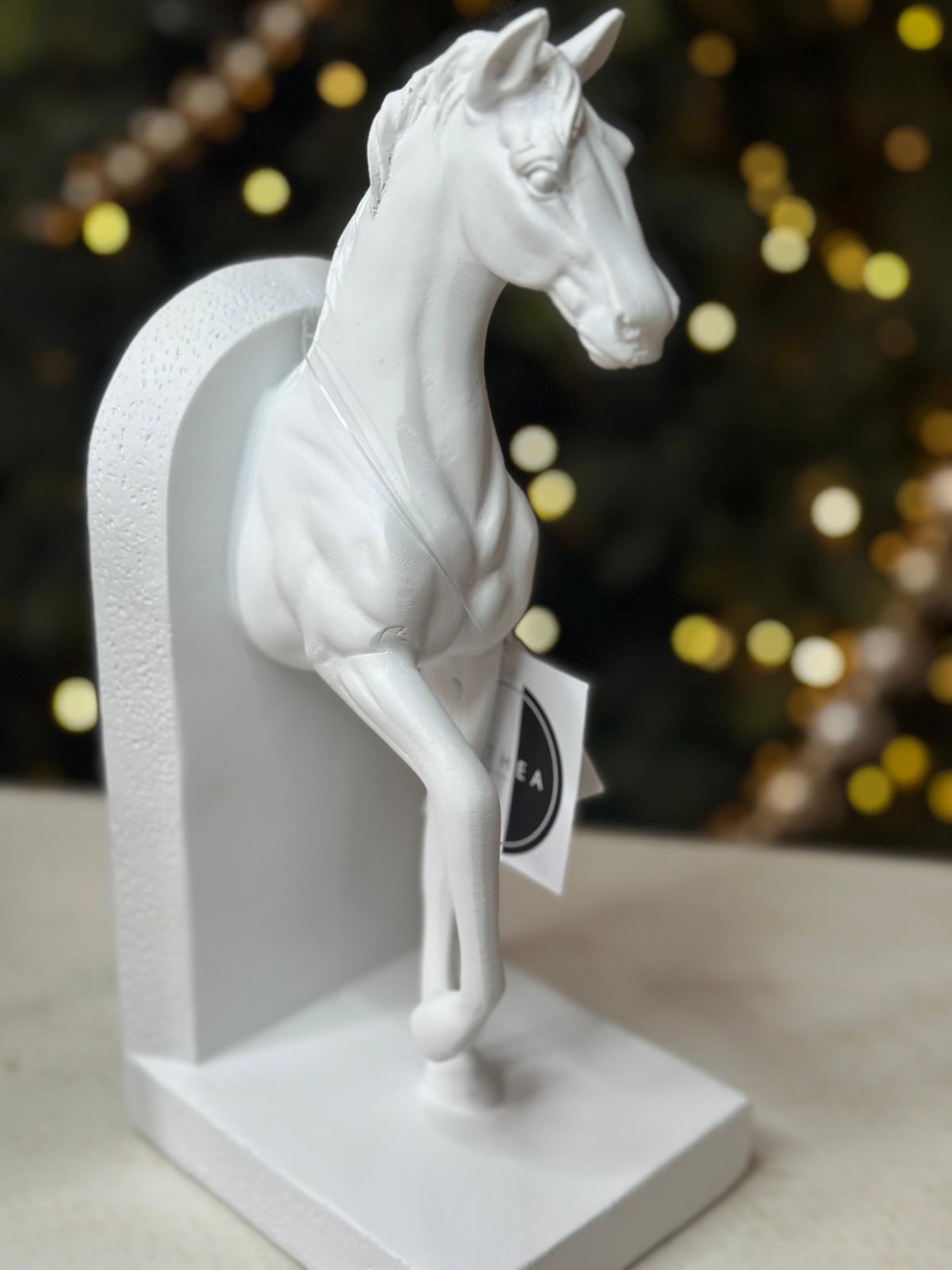 Fermalibro bianco con decorazione cavallo