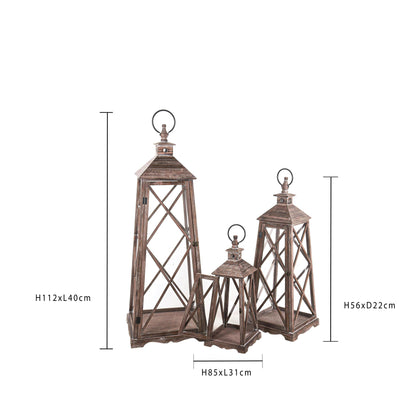 LANTERNA MARRONE IN LEGNO E VETRO